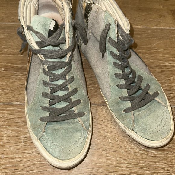 GOLDEN GOOSE SLIDE HIGH TOP SNEAKERS GRAY CANVAS & BLUE SUEDE Size 40 - Picture 5 of 5